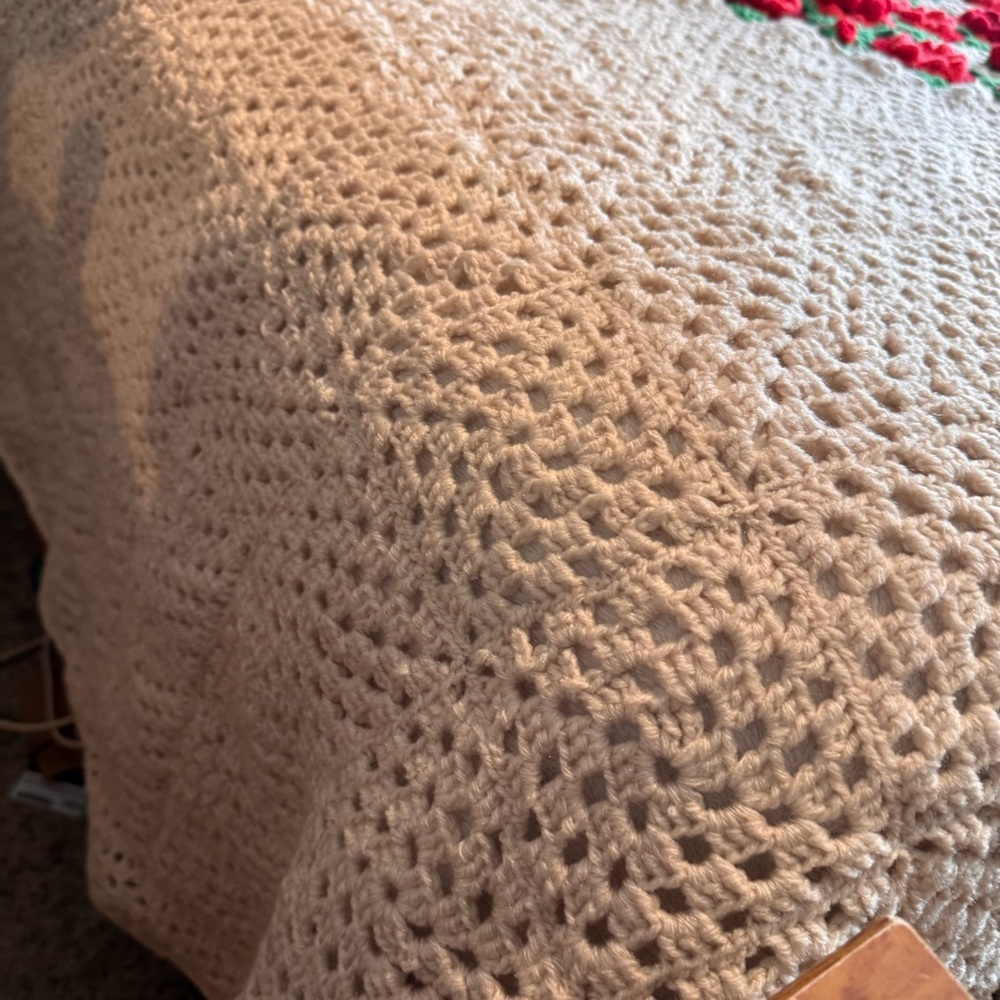 Vintage King Size Cottagecore Boho Square 3-D Roses Crocheted Blanket 96” x 96” - Picture 10 of 12